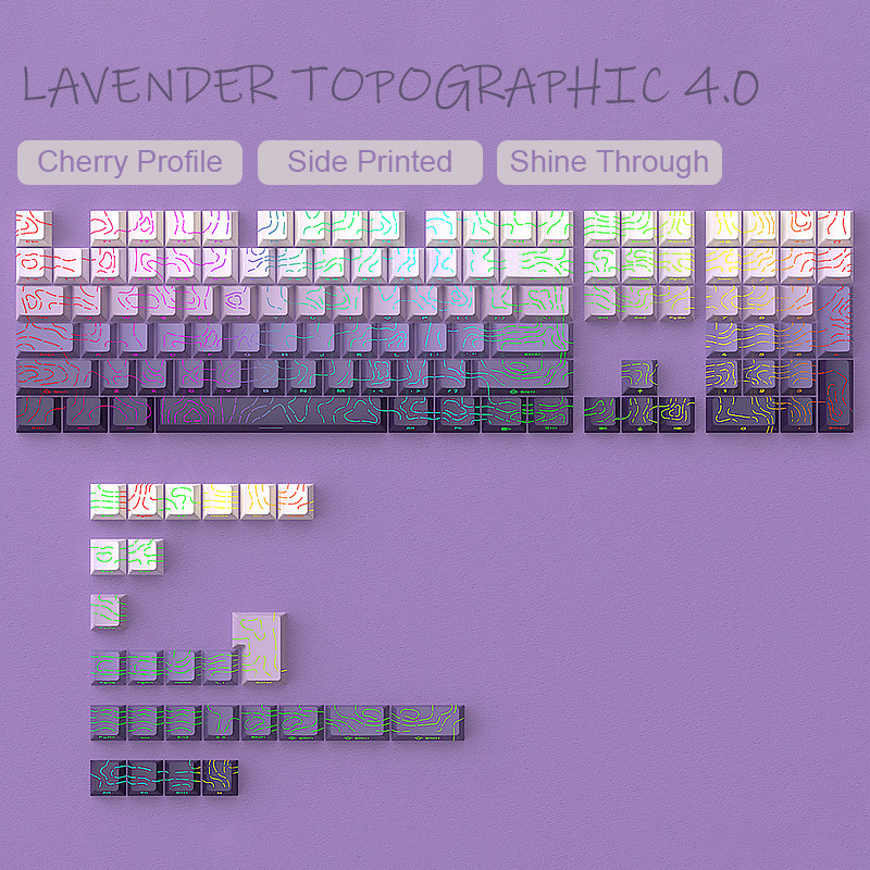Lavender Topographic 4.0 Side Print RGB Backlit Keycaps PBT Double Shot Keycaps Cherry Profile 134 P