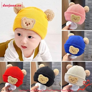 Duojuan 0-3 tuổi Mũ dệt kim cho bé, Mũ mùa đông bóng sang trọng dễ thương, Phim hoạt hình chống gió Màu trơn mềm mại cho trẻ em Mũ ấm áp cho trẻ sơ sinh Tập đi