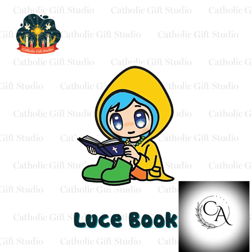 Móc Khoá Luce Book Anime, 2D, Nhựa Mica Ép Cứng, Luce Ngồi Đọc Sách Catholic Gifts