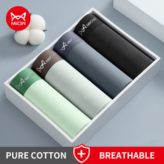 Miiow 4 Quần Lót Nam Cotton 5A Kháng Khuẩn Đáy Quần Lót Nam Liền Mạch Thoáng Khí Quần Lót Boxer Nam Boxer Quần Đùi