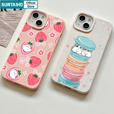 Suntaiho Thẩm Mỹ Vỏ Dâu Macaroon Họa Tiết Ốp lưng Iphone 16 15 14 13 12 11 Pro Max IP 7 8 Plus Iphon X Xs XR Xs Max Silicon Mềm Cao Cấp Chống Sốc Ốp Lưng