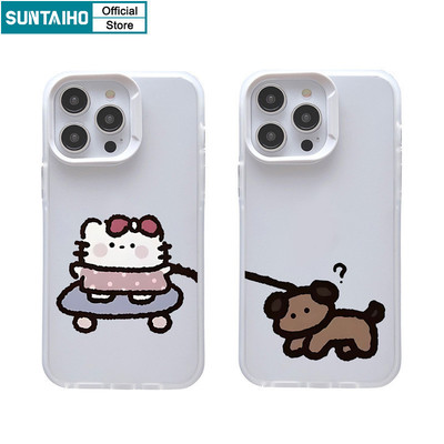 Suntaiho Thời Trang Ngộ nghĩnh Chó Mèo Cặp Đôi Patter Trong Suốt Mờ Dành Cho Iphone 16 15 14 12 13 11 Pro Max IP 7 8 Plus Iphon X Xs XR Xs Max TPU Silicon Mềm Cao Cấp Chống Sốc Ốp điện thoại