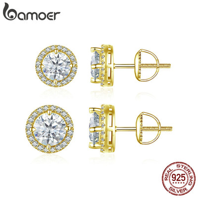 Bamoer 925 Bông Tai Bạc Moissanite Màu Vàng Sáng Trang Sức Quà Tặng Cho Nữ