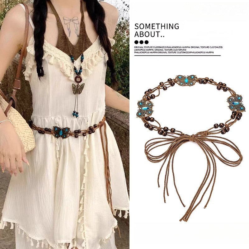 GUSIRI Dây thắt lưng bướm phong cách Bohemian 2025 Phong cách mới Phụ kiện dệt phong cách dân tộc