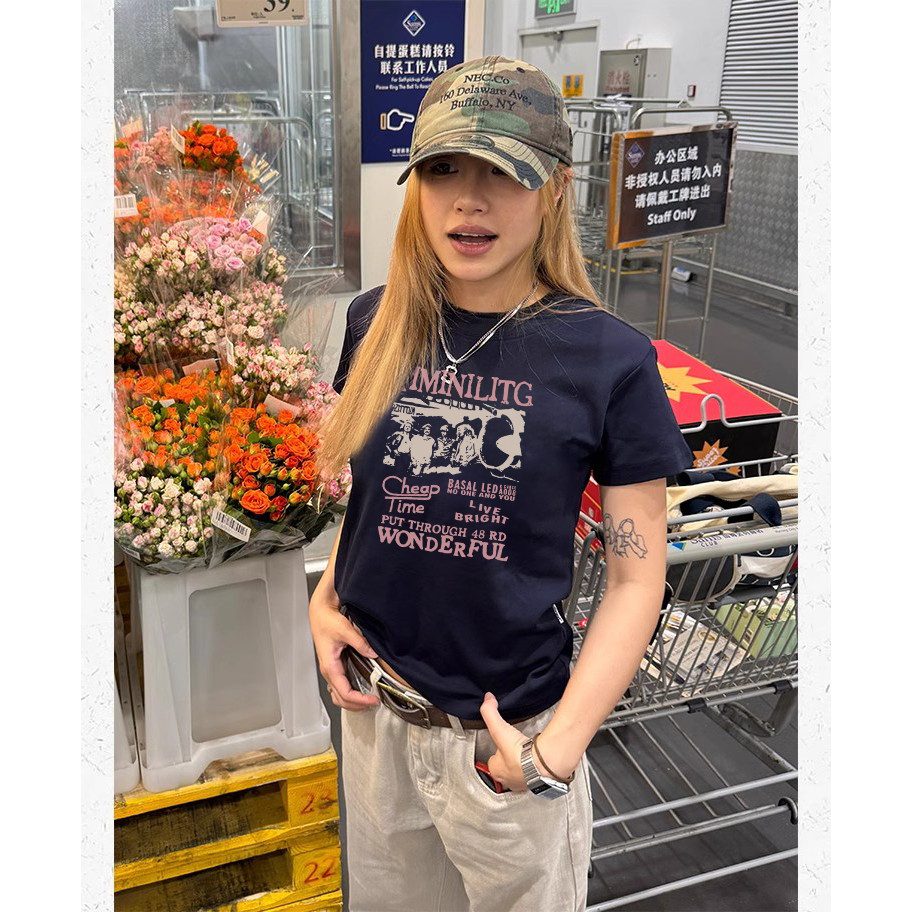 Zeeni Áo baby tee outerity nữ xanh navy áo ngầu mùa hè ôm body local brand cotton 100% áo style