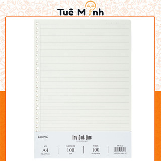 Ruột Sổ Kẹp Còng InviDot Line A4 30 Lỗ Klong MS 820 Với 100 Tờ Kẻ Ngang Giấy 100gsm Trắng Kem Chống Lem