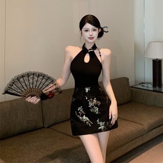  Ưu Đãi Đặc biệt! Váy liền gợi cảm F & X Váy liền kiểu mới kiểu Trung Quốc cổ điển dây cổ hở lưng váy khoét hông không tay khí chất cao cấp mùa hè cho nữ váy Lễ Phục 