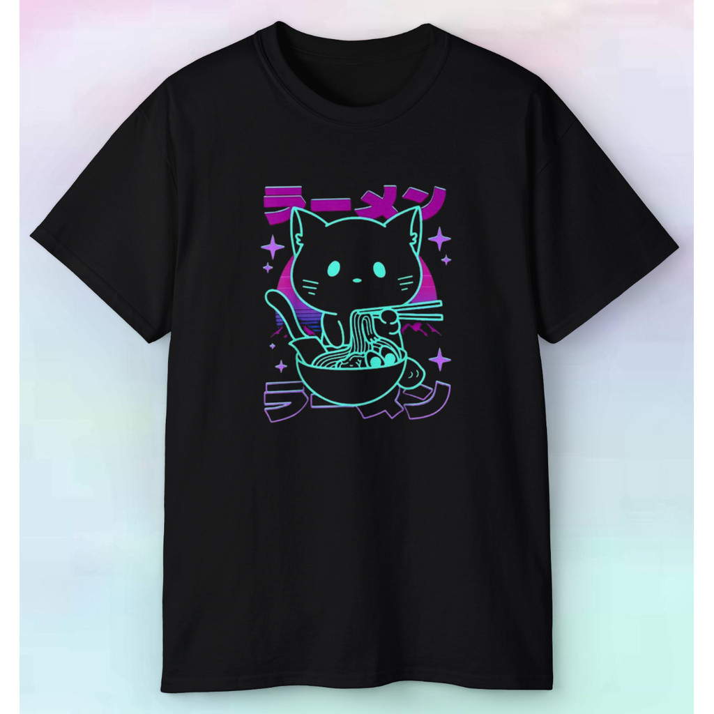 Áo sơ mi nam Anime Nhật Bản Mèo Ăn Ramen | Động vật thực phẩm Anime |