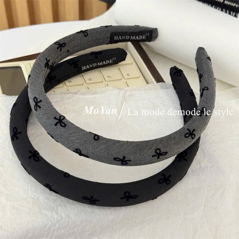 Set 2 bờm tóc họa tiết nơ đen và xám