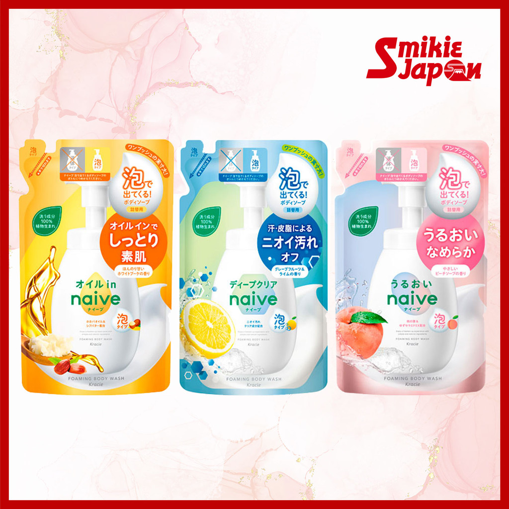 KRACIE Naive Body Soap Oil-In Refill 480ml / Deep Clear Refill 480ml / Moisturizing Type Refill 480m