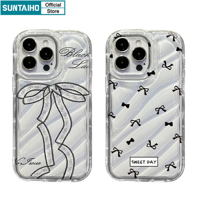 Suntaiho Thời Trang Đơn Giản Vỏ Dây Nơ Họa Tiết Ốp lưng Iphone 16 15 14 12 13 11 Pro Max IP 7 8 Plus Iphon X Xs XR Xs Max TPU Mềm Cao Cấp Chống Sốc Ốp Lưng