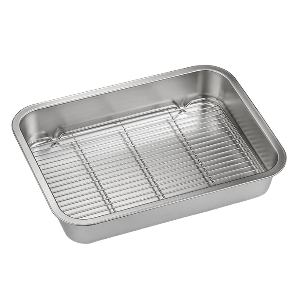 【UTHU】Durable Stainless Steel Baking Pan with Grid Rack Perfect for Daily Baking Needs
