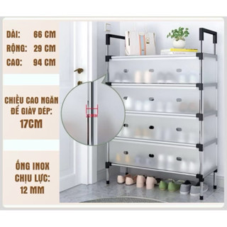 Kệ Inox 4 Tầng Có Vách Ngăn Chắn Bụi, Giá Inox Để Giày Dép 4 Tầng Có Nắp Đậy, Tủ Giày mới( mặt sau k có màng chắn)