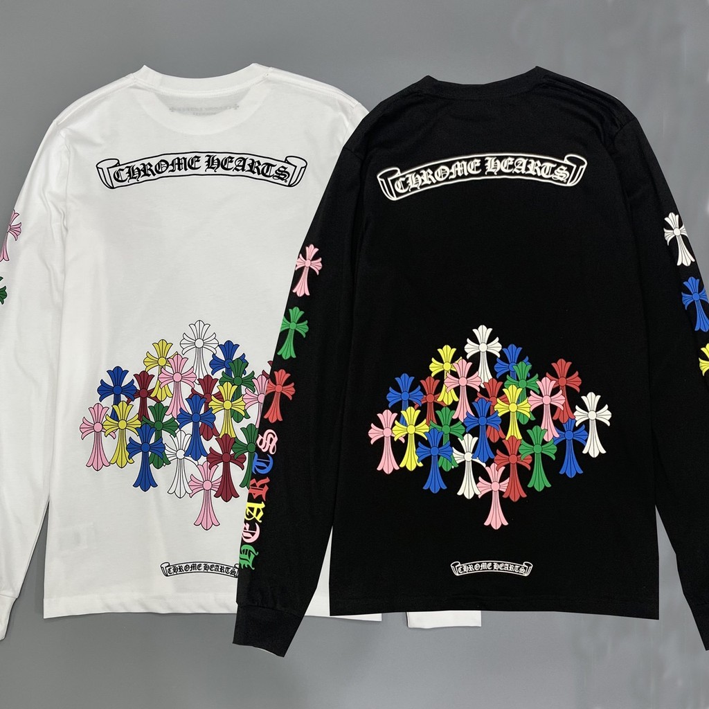 Chrome Hearts Chrome Hearts Tiếng Phạn In Chữ Cổ Tròn Màu Phantom Cross Nam Nữ Áo Thun Dài Tay