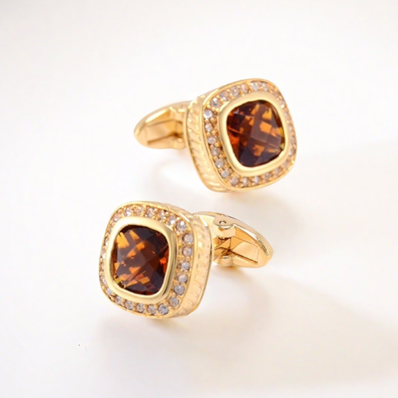 Cao cấp Xanh-xanh Zircon Hợp thời trang Đá quý pha lê mờ cao cấp Khuy măng sét kiểu Pháp