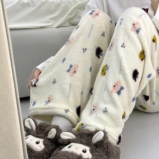 Hoạt Hình Quần Pyjama Nữ Hello Kitty Flannel Quần Mùa Đông Ấm Áp Quần Dày Thường Ngày Nhà Quần