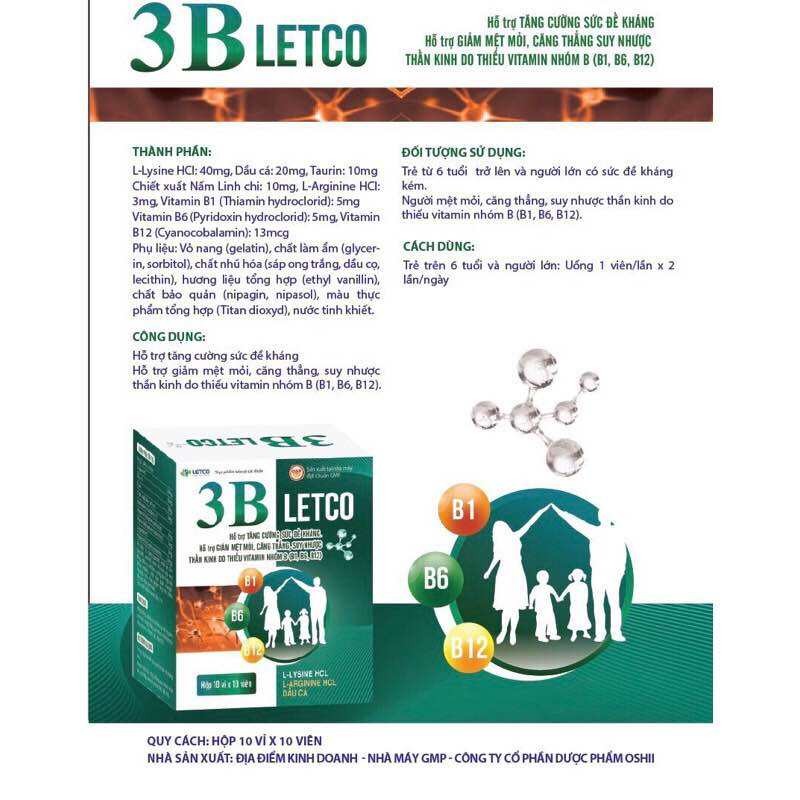 vitamin 3B letco hộp 100 viên