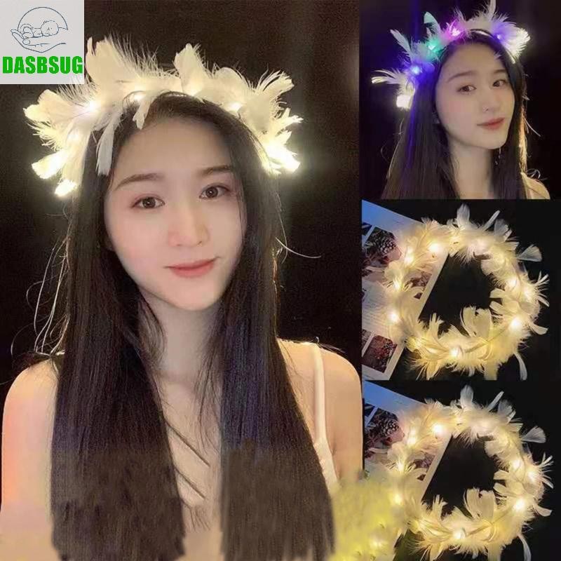 Dasbsug LED Feather Crown Princess Crown Light Up Angel Halo Headband Luminous Headdres