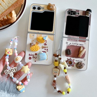 Dành Cho Samsung Z Flip 3 4 5 6 Bánh Mì Phô Mai Gấu 3D Dễ Thương Trang Trí Bánh Quy Vỏ Điện Thoại Chống Trầy Xước Có Dây Xích Nhiều Màu Sắc Chống Sốc Vỏ Bảo Vệ Chống Rơi