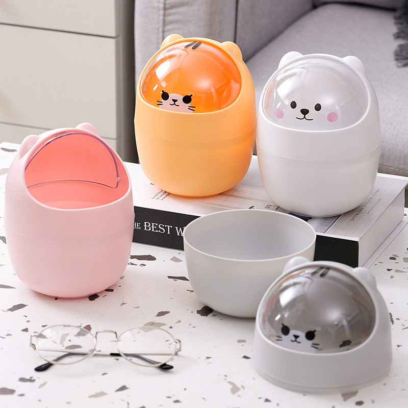 Desktop Trash Bin Cute Trumpet Creative with Cover Mini Table Dining Table Desk Living Room Coffee T