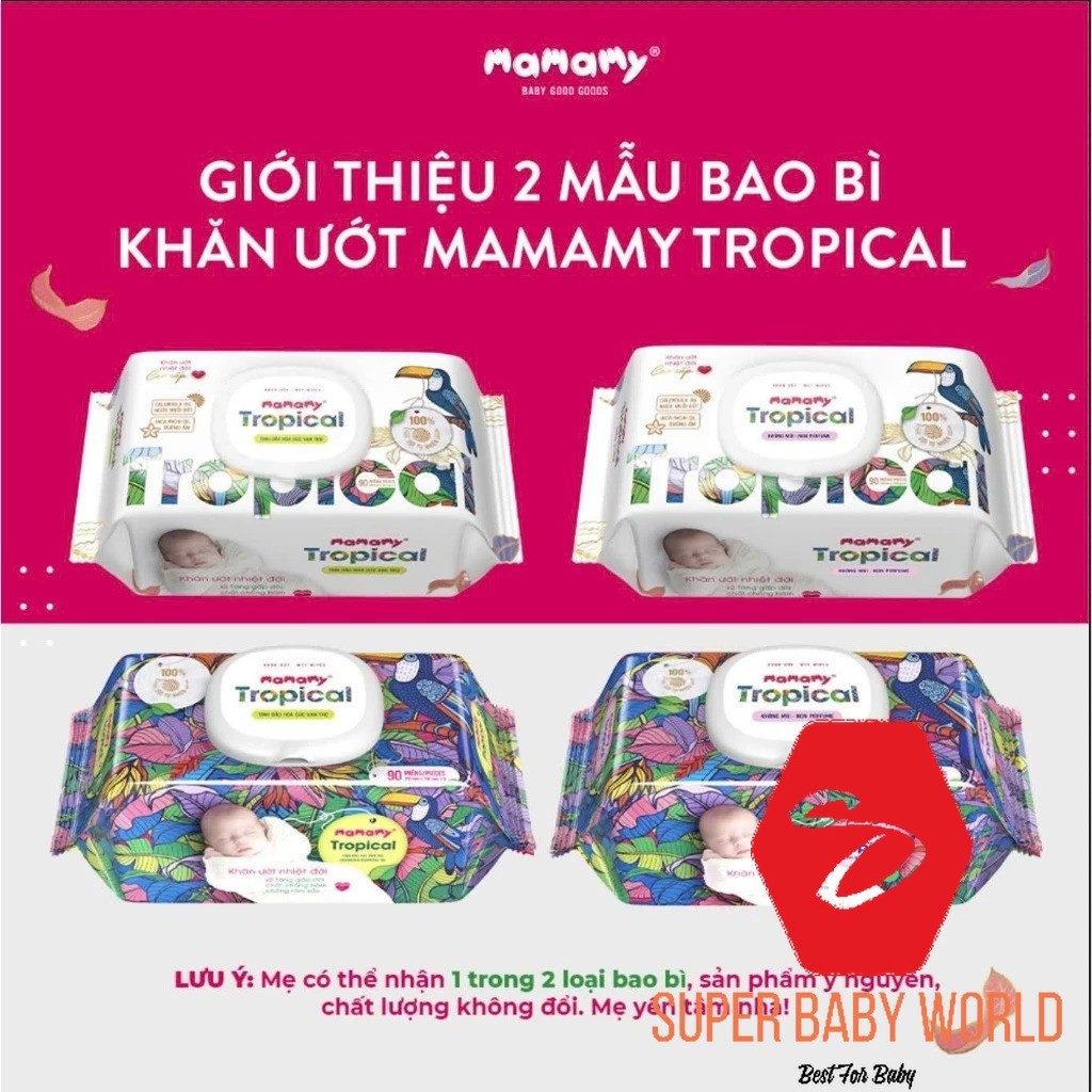 Khăn ướt Mamamy tropical premium - Combo 6 gói 60 tờ