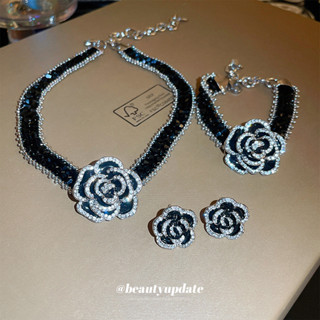 Vòng cổ pha lê nhân tạo hoa trà nạm kim cương, Vòng Cổ cao cấp sang trọng nhẹ, Vòng Cổ khí chất thời trang