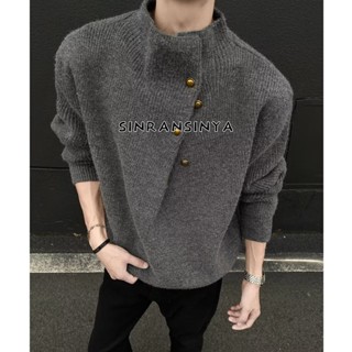 Áo Len Nam SINRANSINYA Thu Đông Mỹ Vintage Cổ Cao Nút Lười Cao Cấp Đan Cardigan