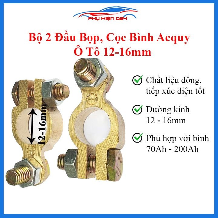 Bộ 2 đầu bọp kẹp cọc bình ắc quy đường kính 12-16mm phù hợp với bình từ 70AH-200AH