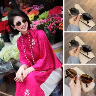 Mắt kính ngố thầy bói chụp ảnh mặc áo dài Tết 2025, kính râm mặt tròn chụp ảnh cưới style cổ trang