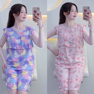 KA26- LR02 Đồ Bộ Tole Lanh Nữ Mặc Nhà Quần Lửng Áo Cánh Tiên Phối Rèm 40-80kg