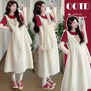 [8-10 days] Set Đồ Bầu – Đầm Yếm Phối Áo Thun Tay Ngắn Phong Cách Hàn Quốc, Rộng Rãi, Trẻ Trung
