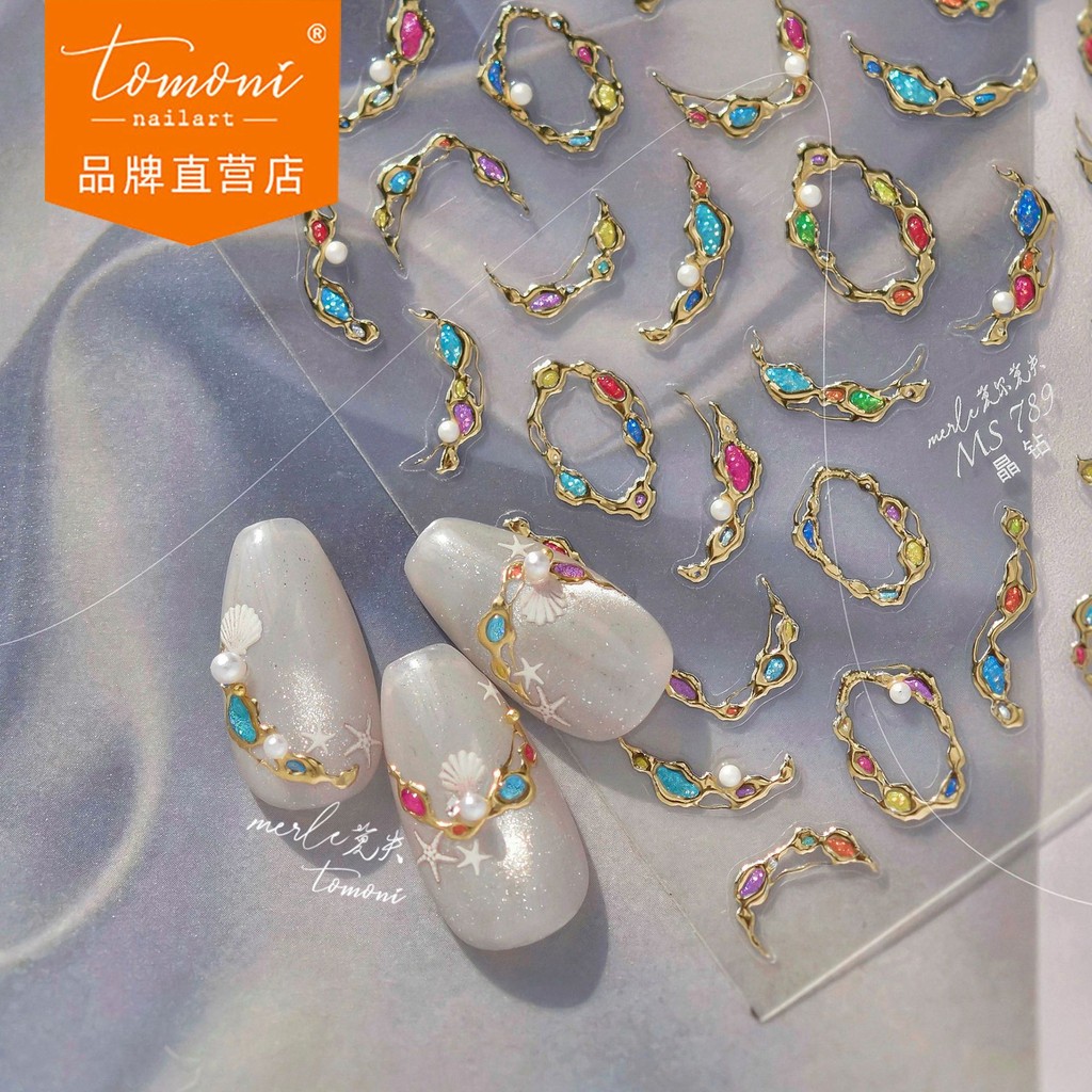   [Meow.Sensei] Tomoni& Mo Si Nhãn dán móng tay kim cương pha lê, nhãn dán móng tay phong cách Trung Quốc mới hot, trang trí móng tay, dây chuyền đá quý ms789