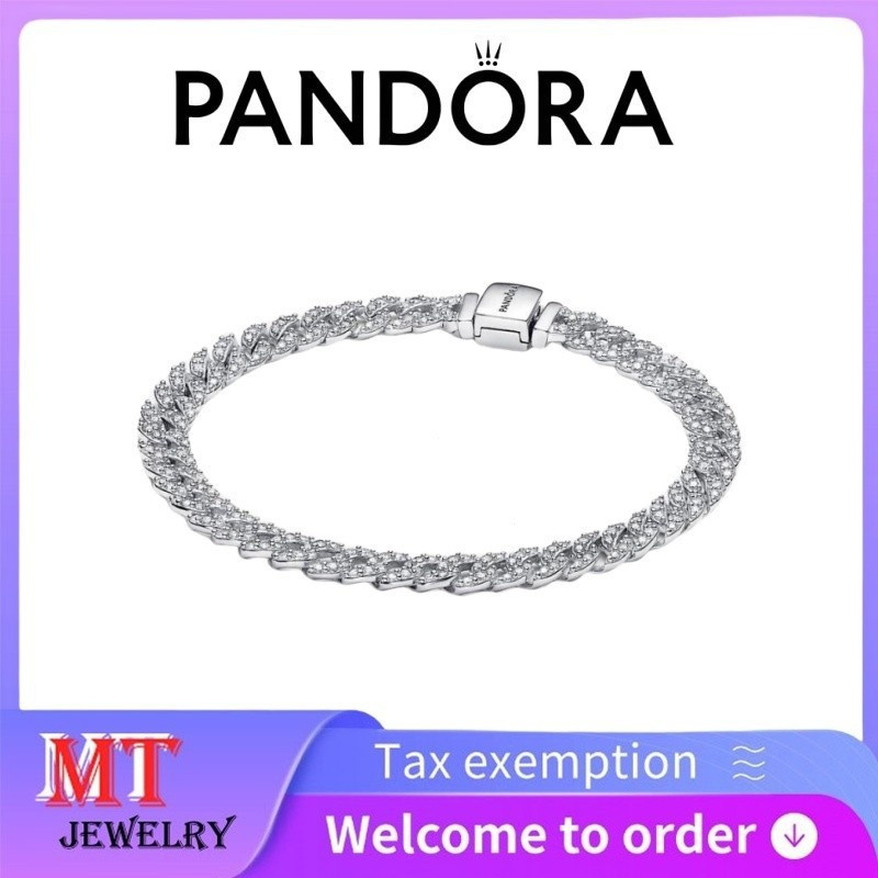 100% S925 Bạc Cặp Đôi Nữ Pandora Trang Sức DIY Pandora Timeless Pavé Cuba Dây Xích Vòng Tay 593008C0