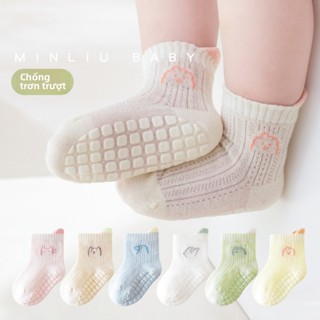  Tất Sàn Chống Trơn Trượt Cho Bé Lược Cotton Thoáng Khí Mỏng Phong Cách Không Xương Khâu Tai Ba Chiều Bảo Vệ Gót Chân Cho Bé Tất Mùa Hè Ống Ngắn 