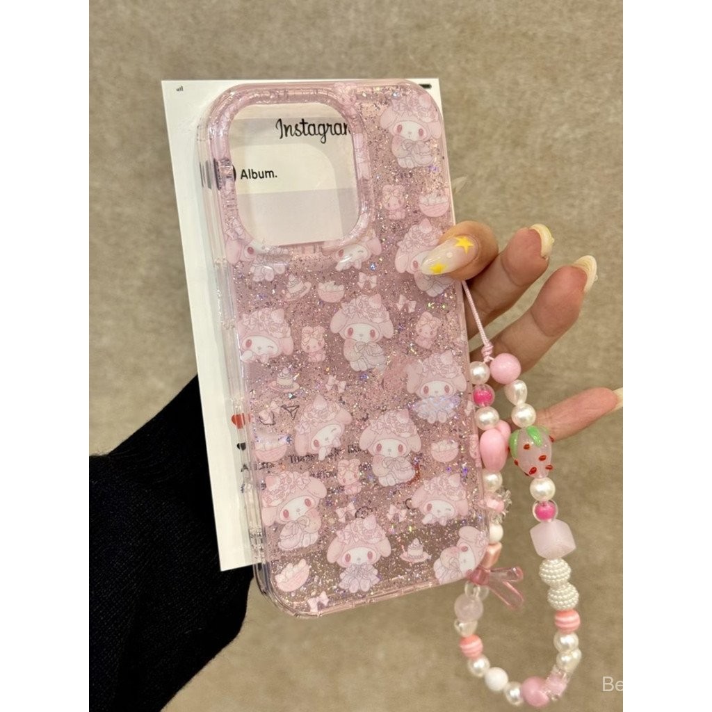 Ốp điện thoại cho iPhone, dễ thương, lấp lánh, toàn màn hình, chân váy dâu, My Melody, ốp cho iPhone
