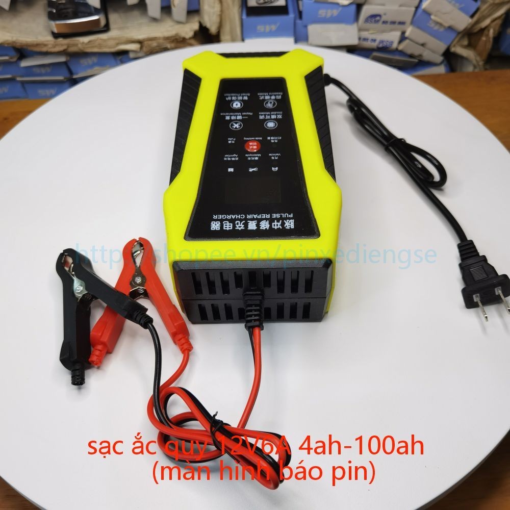 Sạc bình ắc quy ô tô xe máy 12v6A 4Ah - 100Ah(màn hình báo đầy)