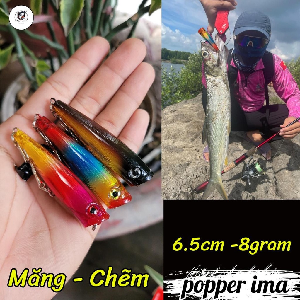 Mồi popper ngũ sắc câu cá Măng siêu nhạy - Mồi giả popper dài 6.5cm nặng 8gram