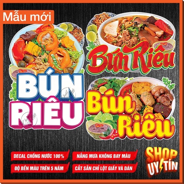 Hình dán BÚN RIÊU dán xe , dán kính,  hình decor decal trang trí xe bản hiệu bánh mì hủ tiếu bánh ca