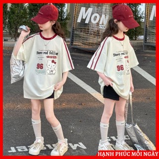 Áo thun ngắn tay nữ, áo phông cộc tay trẻ em, bé gái dáng rộng size 18-50kg chất cotton phong cách hàn quốc mẫu Kitty