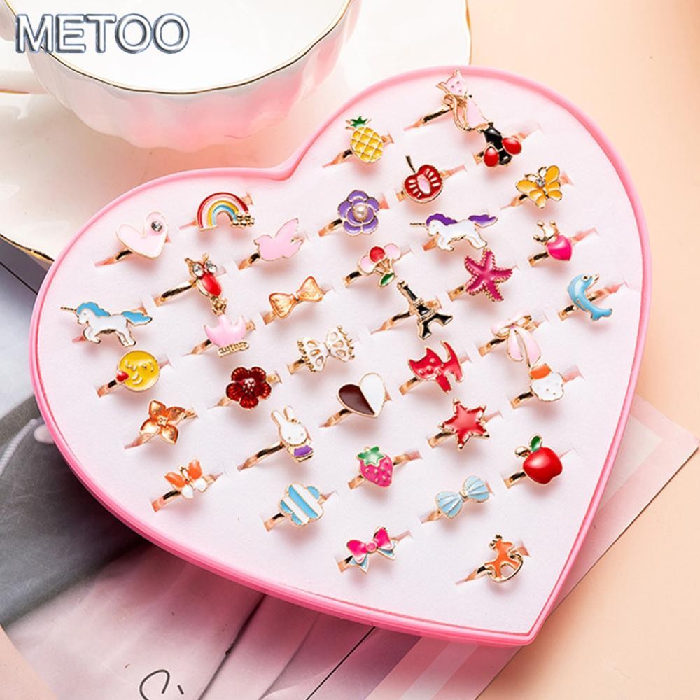 MT 12 / 36 Chiếc Sáng Bóng Có Thể Điều Chỉnh Trẻ Em Hoạt Hình Nhẫn Hoa Kẹo Kim Cương Nơ Hình Bộ Nhẫn Trang Sức Nhẫn Trẻ Em Bé Gái Đồ Chơi