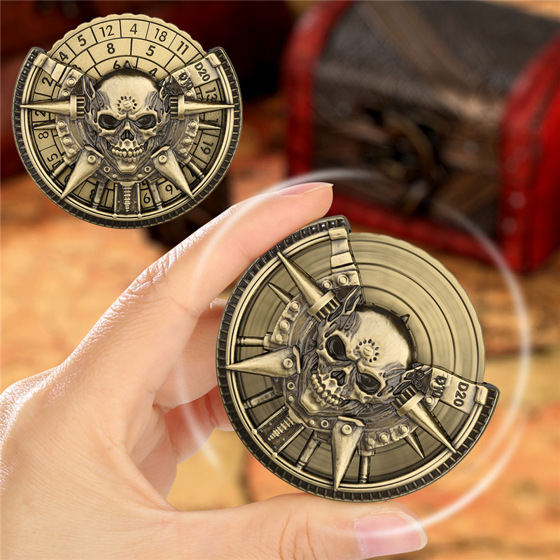 Gothic Skull Head Shape Metal DND Dice Roulette 7-in-1 Spinning Dice for RPG Table Board Role Play G