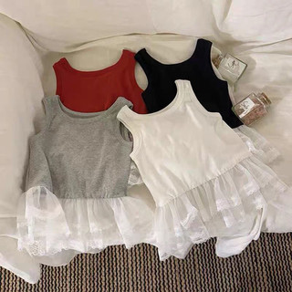 Áo vest nhiều lớp phong cách Hàn Quốc cho bé gái mùa hè, áo không tay phối ren, trang phục bên trong cho bé gái