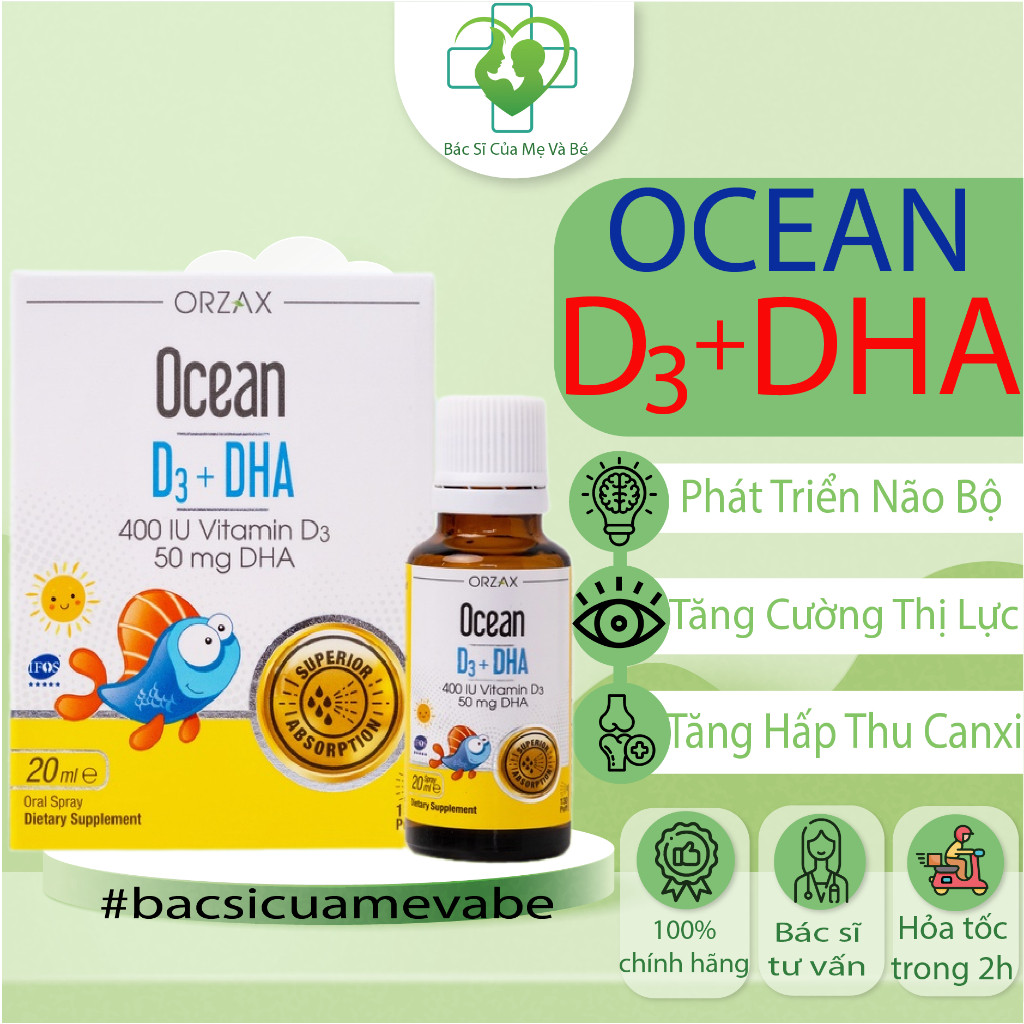 [DATE 2028] Orzax Ocean D3 + DHA dạng xịt cho bé -Giúp hấp thu canxi, tăng chiều cao, phát triển trí
