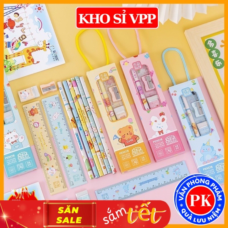 Đồ dùng học tập 5 chi tiết cute quà tặng học sinh - set quà tặng dụng cụ học tập cho bé E1422