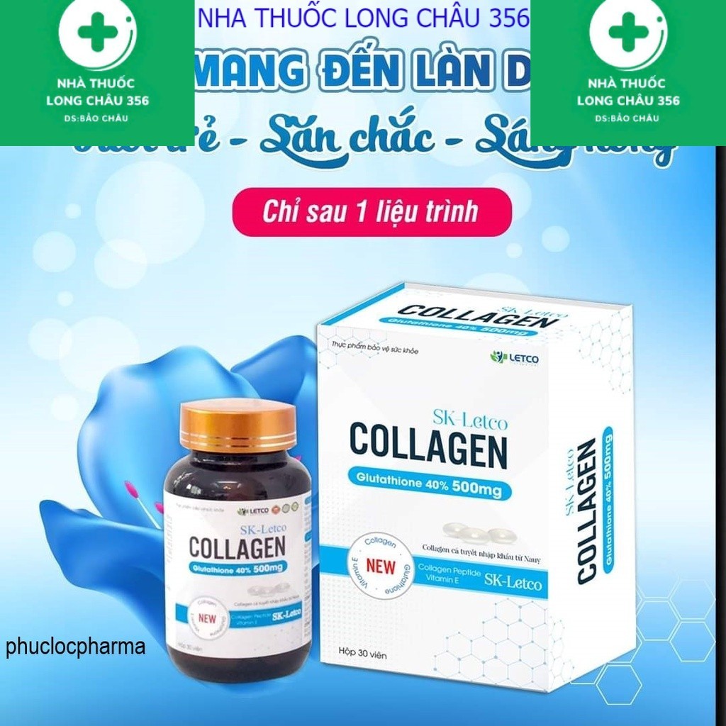 Viên uống trắng da, mờ nám Collagen + Glutathion. Hộp 30 viên (colagen, glutathion)