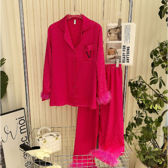 Bộ đồ ngủ dài tay in họa tiết da báo phong cách Victoria 's Secret dành cho nữ, đồ ngủ lụa băng FXIX