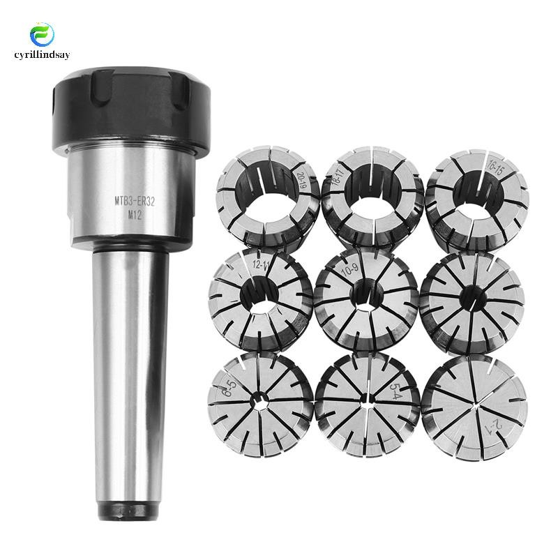 10 Chiếc ER32 Lò Xo Collet Bộ 2 / 4 / 6 / 8 / 10 / 12 / 16 / 18 / 20mm + MT3 M12 ER32 Collet Chuck M