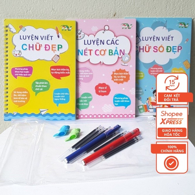Bộ 3 Vở Tập Viết - Dành Cho Bé Mới Tập Viết Dập Rãnh, Mực Tự Xóa - Chuẩn Tiếng Việt Và Ngòi