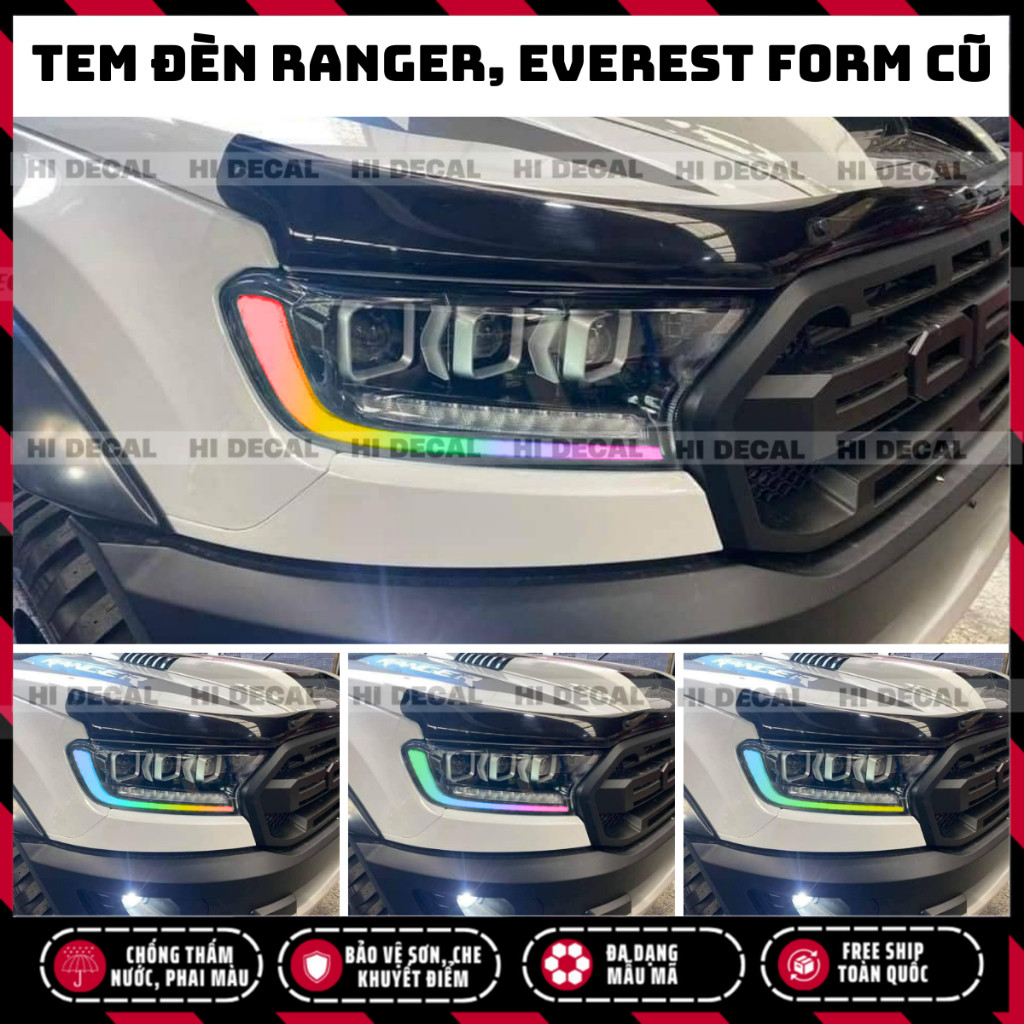 Tem dán đèn ford Ranger Everest 2019 - 2021, tem Decal dán đèn ranger Everest form cũ, tem trang trí