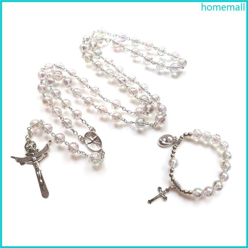 Catholic Rosary Necklace Pendants Bracelets Religious Acrylic Beads Chain